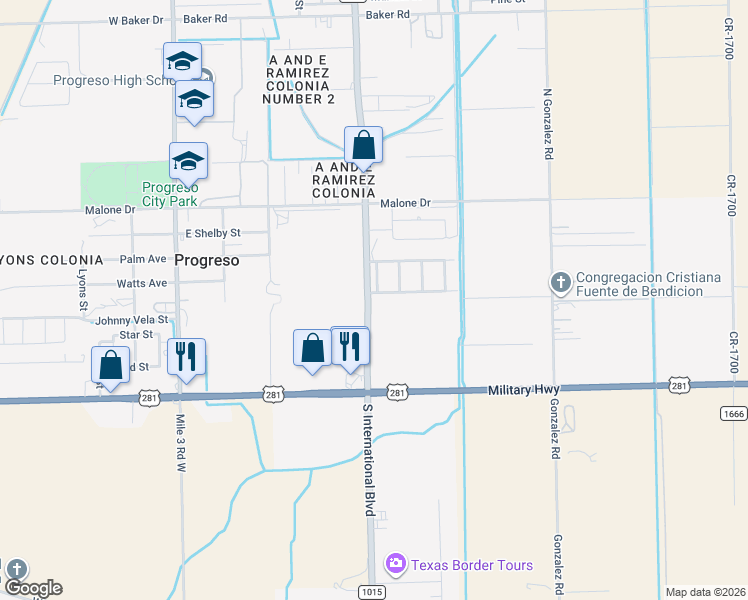 map of restaurants, bars, coffee shops, grocery stores, and more near 904 Tamaulipas Avenue in Progreso Lakes