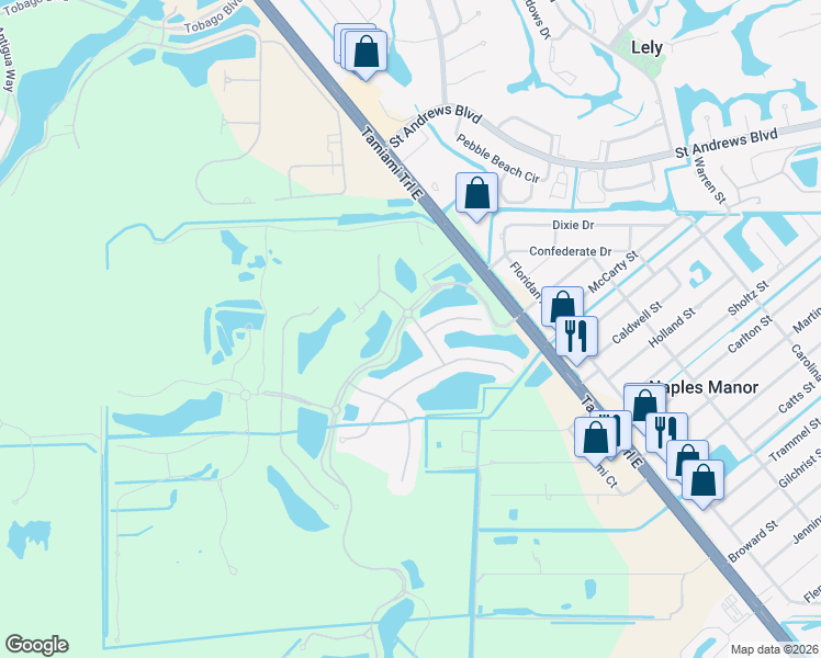 map of restaurants, bars, coffee shops, grocery stores, and more near 9201 Veneto Lane in Naples