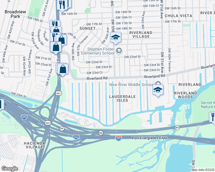 map of restaurants, bars, coffee shops, grocery stores, and more near 2418 Marathon Lane in Fort Lauderdale