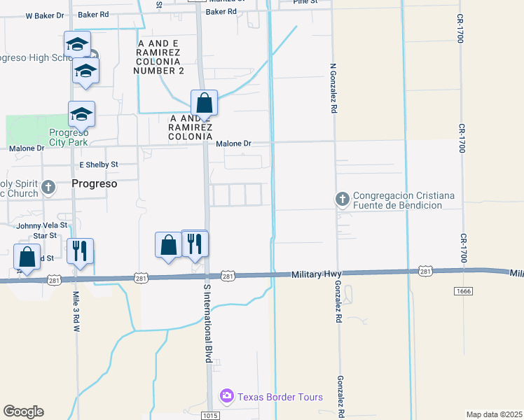 map of restaurants, bars, coffee shops, grocery stores, and more near 1204 Tamaulipas Avenue in Progreso Lakes