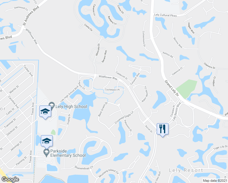 map of restaurants, bars, coffee shops, grocery stores, and more near 6623 Castlelawn Place in Naples