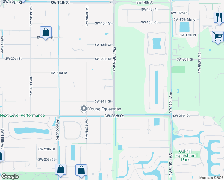 map of restaurants, bars, coffee shops, grocery stores, and more near 13640 Pine Meadow Court in Davie