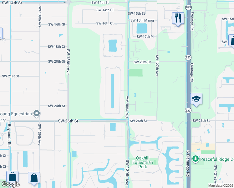 map of restaurants, bars, coffee shops, grocery stores, and more near 2311 Southwest 131st Terrace in Davie