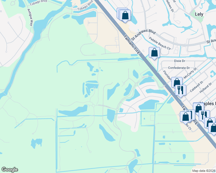 map of restaurants, bars, coffee shops, grocery stores, and more near 9502 Piacere Way in Naples