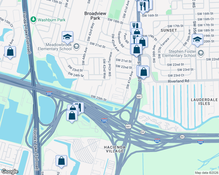map of restaurants, bars, coffee shops, grocery stores, and more near 2406 Southwest 42nd Avenue in Fort Lauderdale