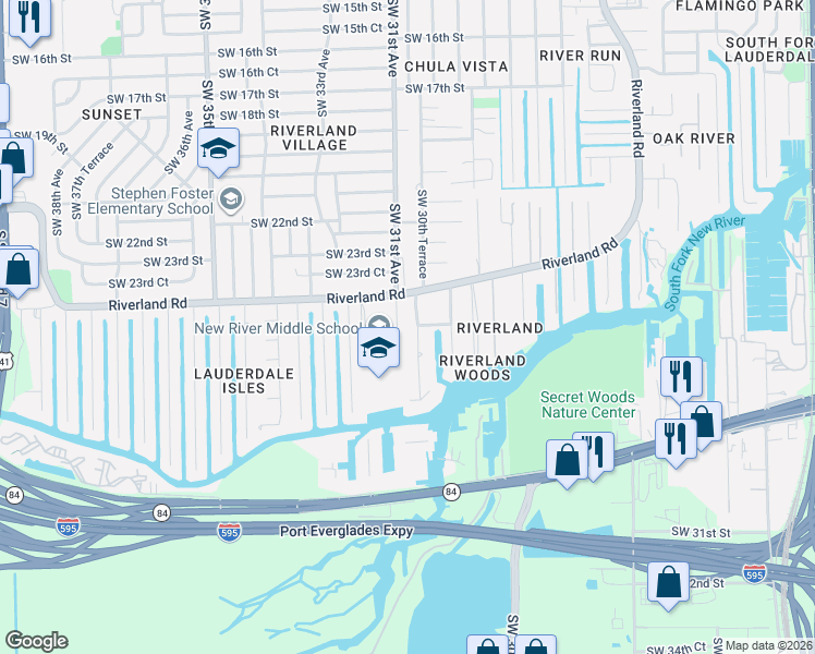 map of restaurants, bars, coffee shops, grocery stores, and more near 2515 Southwest 30th Terrace in Fort Lauderdale