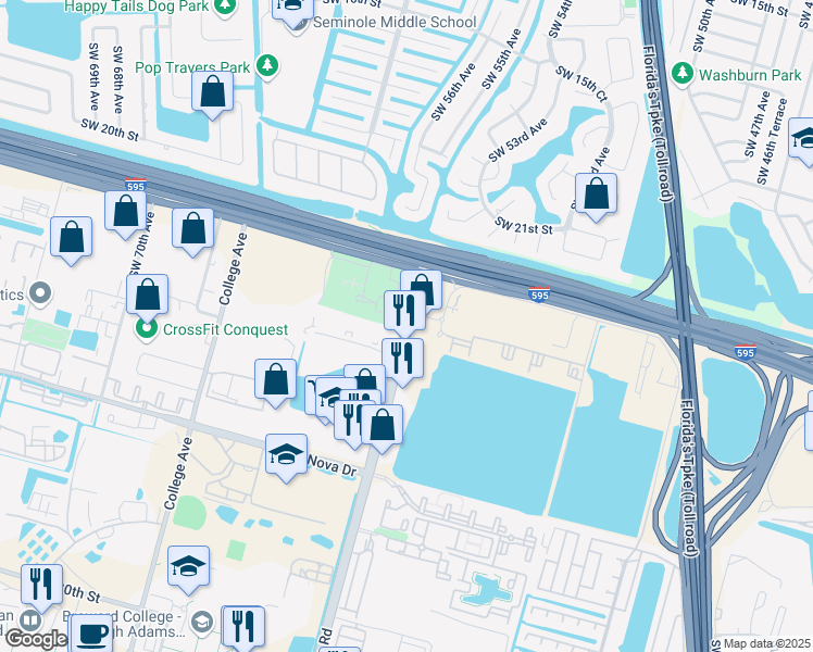 map of restaurants, bars, coffee shops, grocery stores, and more near 2011 Davie Road in Davie