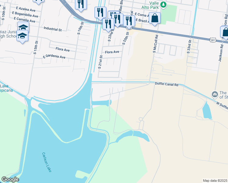 map of restaurants, bars, coffee shops, grocery stores, and more near 2211 Old Military Road in Hidalgo
