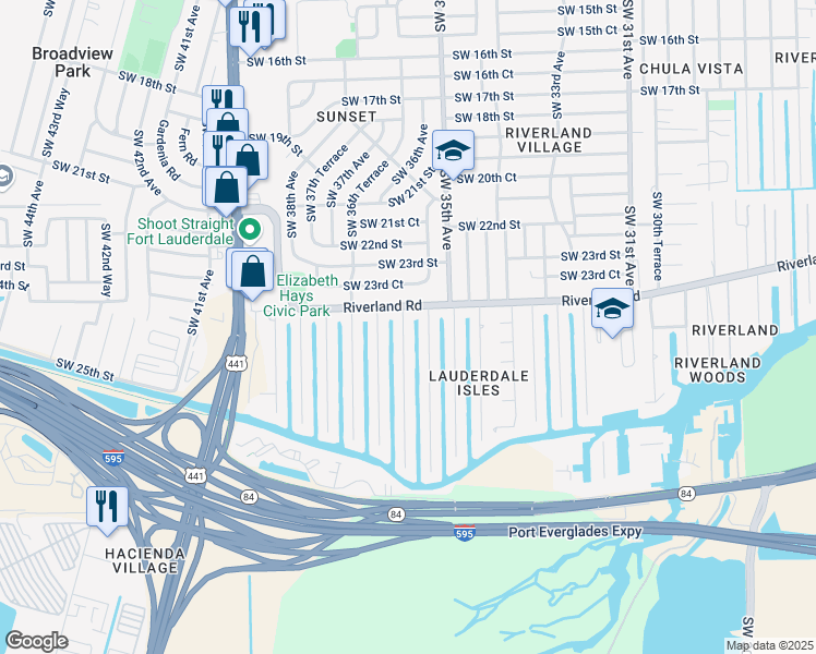 map of restaurants, bars, coffee shops, grocery stores, and more near 2418 Marathon Lane in Fort Lauderdale