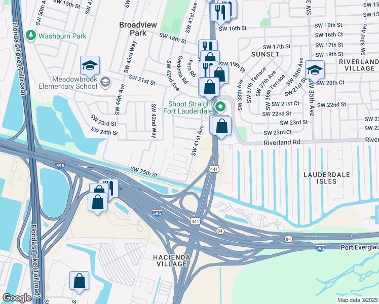 map of restaurants, bars, coffee shops, grocery stores, and more near 4120 Southwest 24th Court in Fort Lauderdale