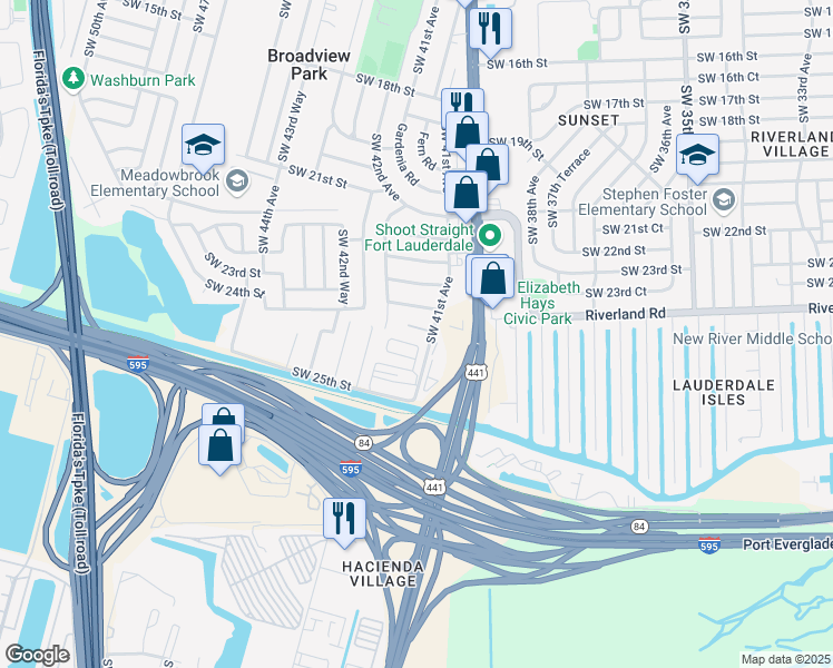 map of restaurants, bars, coffee shops, grocery stores, and more near 4120 Southwest 24th Court in Fort Lauderdale