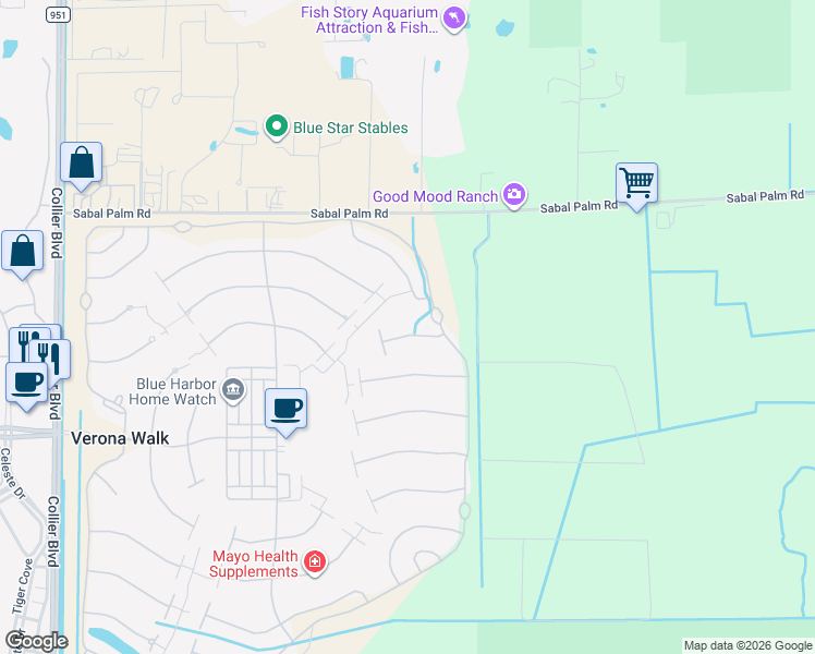 map of restaurants, bars, coffee shops, grocery stores, and more near 7677 Sicilia Court in Naples
