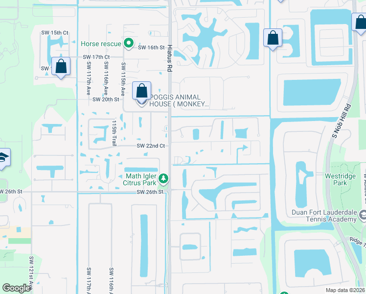 map of restaurants, bars, coffee shops, grocery stores, and more near 11080 Southwest 23rd Street in Davie