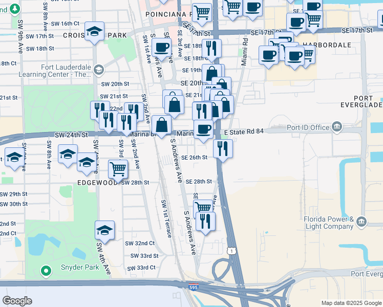 map of restaurants, bars, coffee shops, grocery stores, and more near 105 Southeast 26th Street in Fort Lauderdale