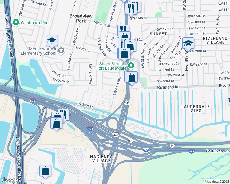 map of restaurants, bars, coffee shops, grocery stores, and more near 4120 Southwest 24th Court in Fort Lauderdale