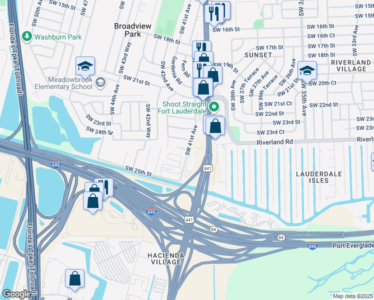 map of restaurants, bars, coffee shops, grocery stores, and more near 4120 Southwest 24th Court in Fort Lauderdale