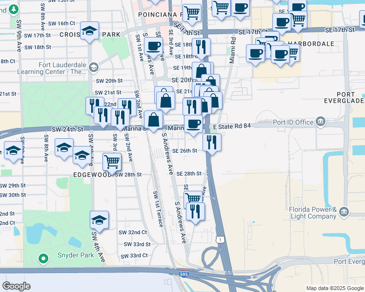 map of restaurants, bars, coffee shops, grocery stores, and more near 105 Southeast 26th Street in Fort Lauderdale