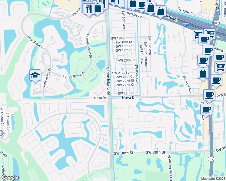 map of restaurants, bars, coffee shops, grocery stores, and more near in Davie