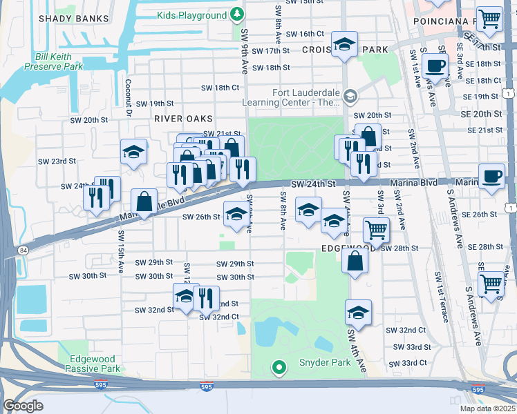 map of restaurants, bars, coffee shops, grocery stores, and more near 2600 Southwest 9th Avenue in Fort Lauderdale
