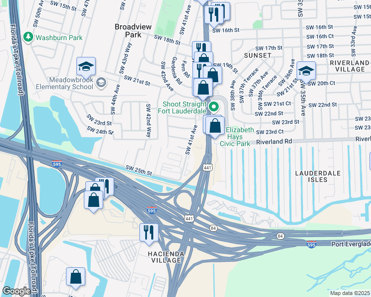 map of restaurants, bars, coffee shops, grocery stores, and more near 4120 Southwest 24th Court in Fort Lauderdale