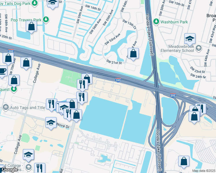 map of restaurants, bars, coffee shops, grocery stores, and more near 6120 Reese Road in Davie
