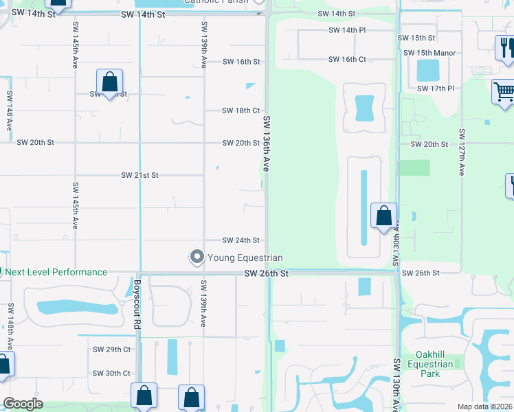 map of restaurants, bars, coffee shops, grocery stores, and more near 13640 Pine Meadow Court in Davie