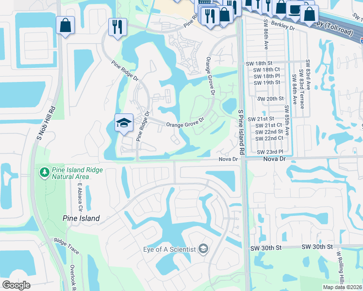 map of restaurants, bars, coffee shops, grocery stores, and more near 2230 Southwest 92th Terrace in Davie