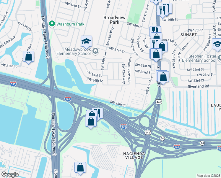 map of restaurants, bars, coffee shops, grocery stores, and more near 2460 Southwest 43rd Terrace in Fort Lauderdale