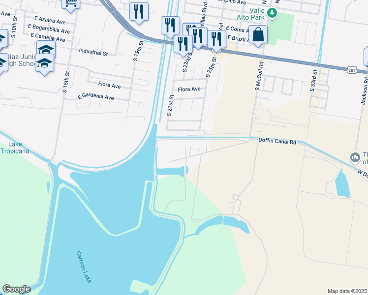 map of restaurants, bars, coffee shops, grocery stores, and more near 2211 Old Military Road in Hidalgo
