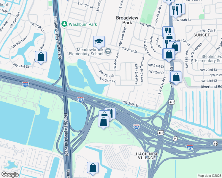 map of restaurants, bars, coffee shops, grocery stores, and more near 4361 Southwest 25th Street in Fort Lauderdale