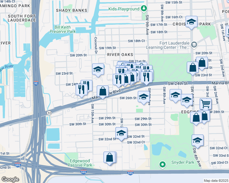 map of restaurants, bars, coffee shops, grocery stores, and more near 1150 West State Road 84 in Fort Lauderdale