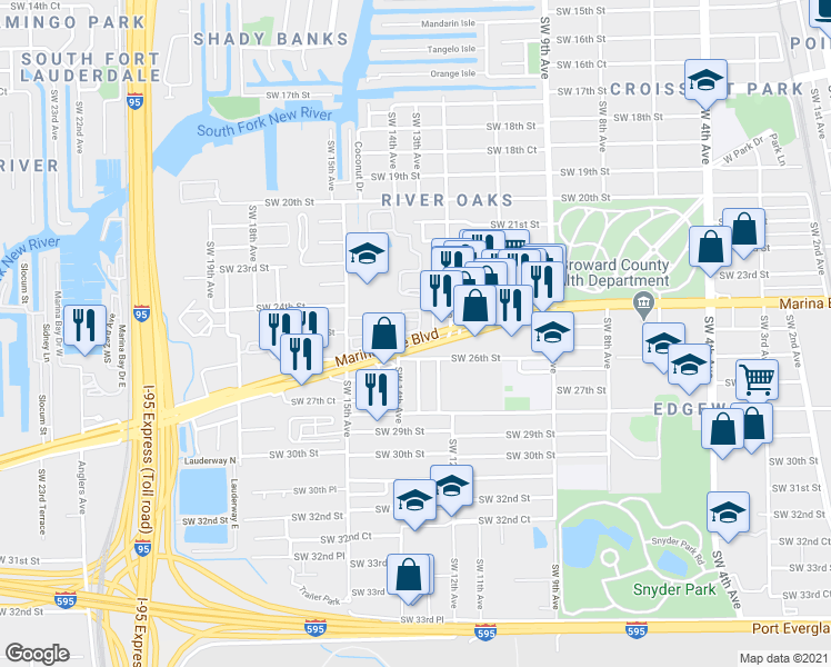 map of restaurants, bars, coffee shops, grocery stores, and more near in Fort Lauderdale