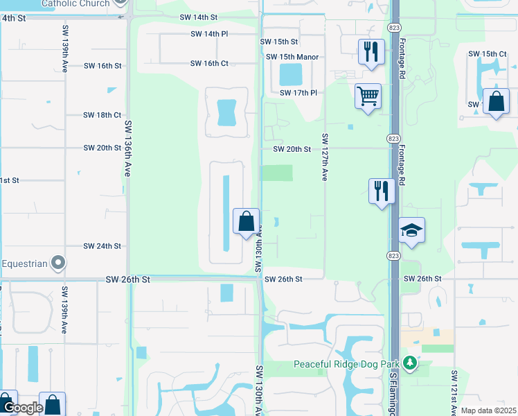 map of restaurants, bars, coffee shops, grocery stores, and more near 2470 Southwest 130th Avenue in Davie