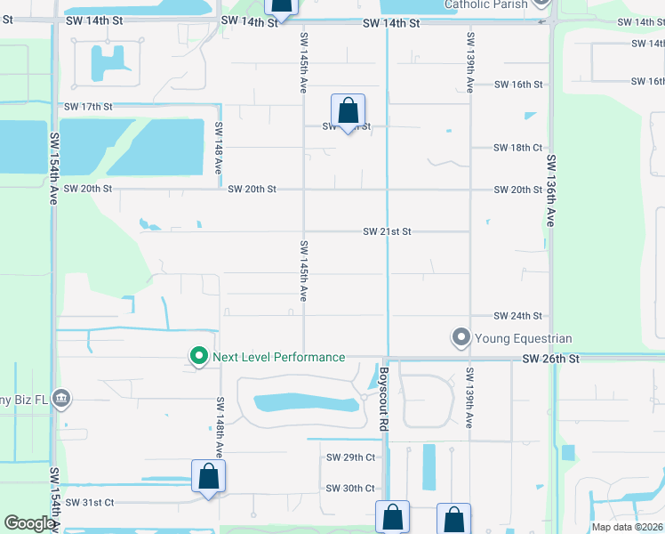 map of restaurants, bars, coffee shops, grocery stores, and more near 14450 Southwest 23rd Street in Davie
