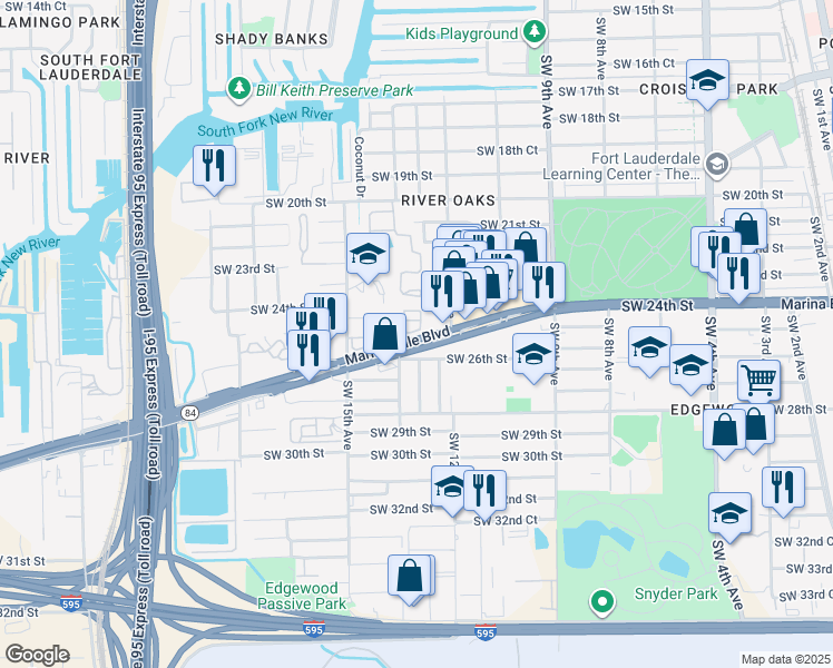 map of restaurants, bars, coffee shops, grocery stores, and more near 2540 Southwest 14th Avenue in Fort Lauderdale