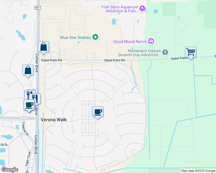 map of restaurants, bars, coffee shops, grocery stores, and more near 7830 Orvieto Court in Naples