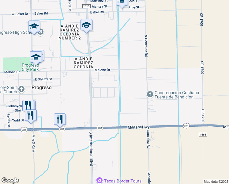 map of restaurants, bars, coffee shops, grocery stores, and more near 1204 Tamaulipas Avenue in Progreso Lakes