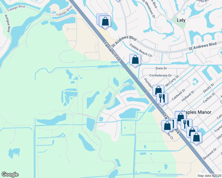 map of restaurants, bars, coffee shops, grocery stores, and more near 9215 Veneto Lane in Naples