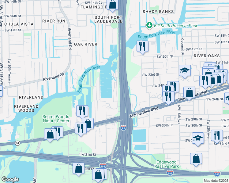 map of restaurants, bars, coffee shops, grocery stores, and more near 2525 Marina Bay Drive West in Fort Lauderdale