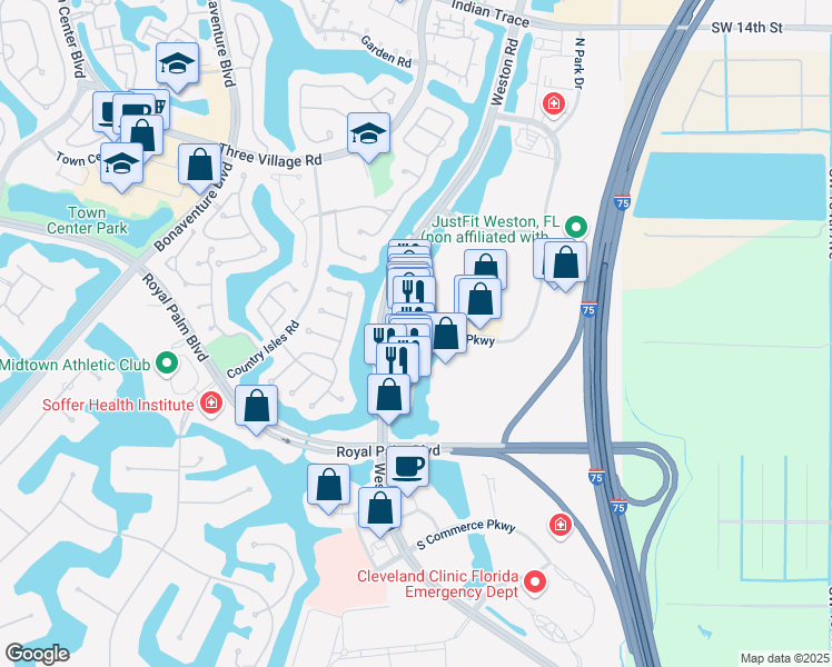 map of restaurants, bars, coffee shops, grocery stores, and more near 2278 Weston Road in Fort Lauderdale
