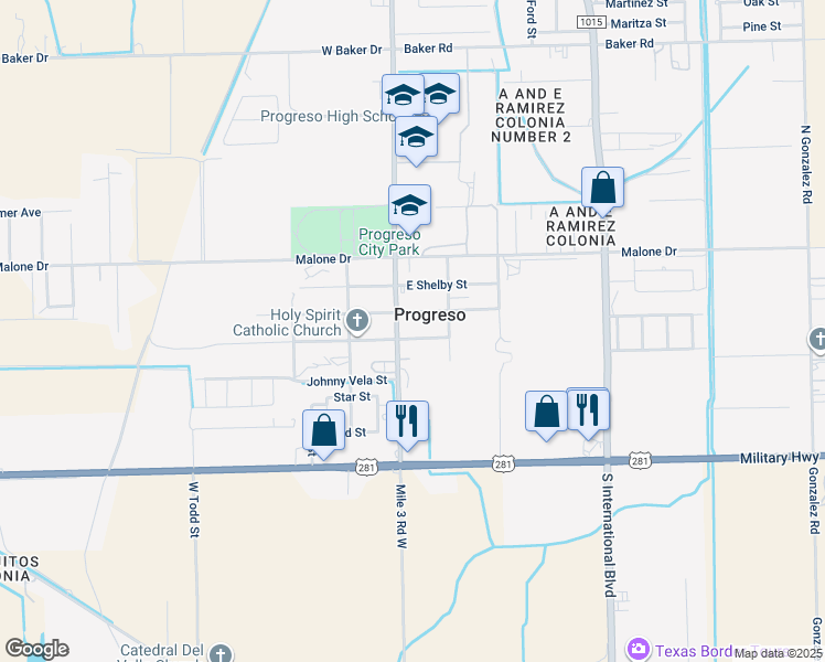 map of restaurants, bars, coffee shops, grocery stores, and more near 200 East R.c. Champion Street in Weslaco