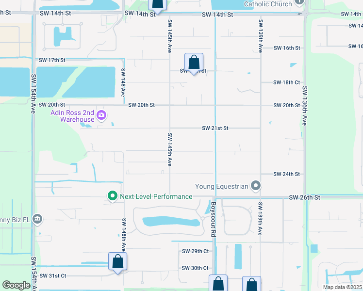 map of restaurants, bars, coffee shops, grocery stores, and more near 14440 Southwest 21st Street in Davie