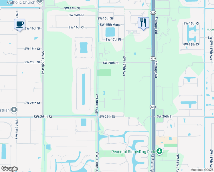 map of restaurants, bars, coffee shops, grocery stores, and more near 2400 Southwest 130th Avenue in Davie