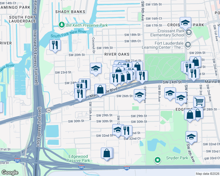 map of restaurants, bars, coffee shops, grocery stores, and more near 2532 Southwest 14th Avenue in Fort Lauderdale