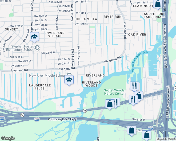 map of restaurants, bars, coffee shops, grocery stores, and more near 2390 Southwest 29th Way in Fort Lauderdale