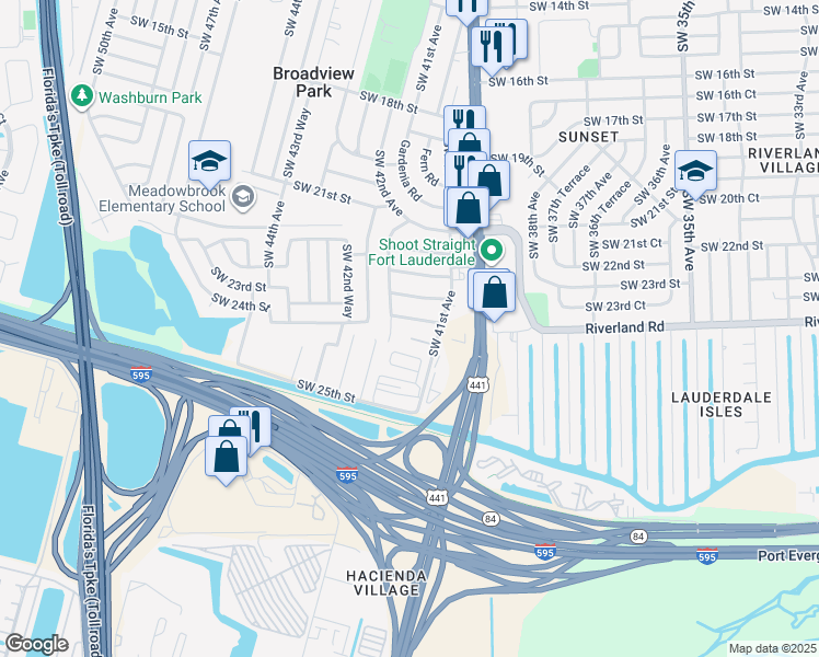 map of restaurants, bars, coffee shops, grocery stores, and more near 4130 Southwest 23rd Street in Fort Lauderdale