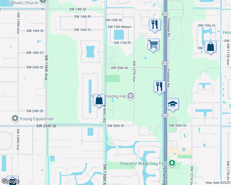map of restaurants, bars, coffee shops, grocery stores, and more near 2400 Southwest 130th Avenue in Davie