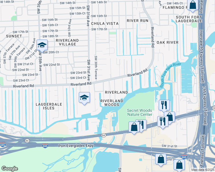 map of restaurants, bars, coffee shops, grocery stores, and more near 2390 Southwest 29th Way in Fort Lauderdale