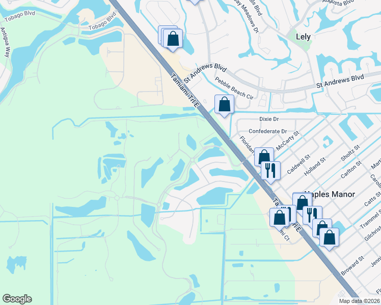 map of restaurants, bars, coffee shops, grocery stores, and more near 9206 Veneto Lane in Naples