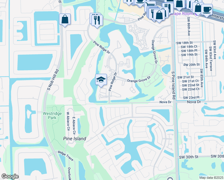 map of restaurants, bars, coffee shops, grocery stores, and more near 9320 Southwest 23rd Street in Davie